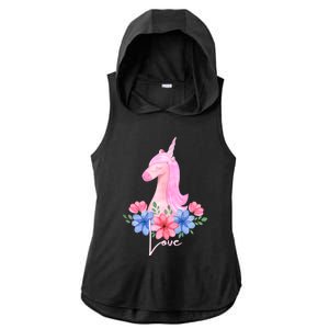 Cute Valentines Day Unicorn Tee Says Love Gift Ladies PosiCharge Tri-Blend Wicking Draft Hoodie Tank