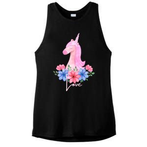 Cute Valentines Day Unicorn Tee Says Love Gift Ladies PosiCharge Tri-Blend Wicking Tank