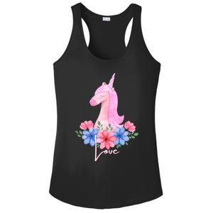 Cute Valentines Day Unicorn Tee Says Love Gift Ladies PosiCharge Competitor Racerback Tank