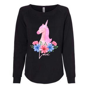 Cute Valentines Day Unicorn Tee Says Love Gift Womens California Wash Sweatshirt