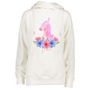 Cute Valentines Day Unicorn Tee Says Love Gift Womens Funnel Neck Pullover Hood