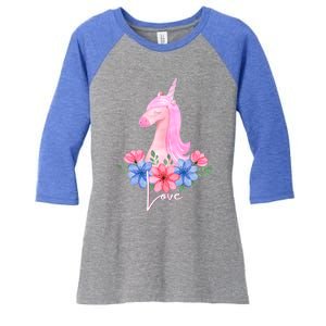 Cute Valentines Day Unicorn Tee Says Love Gift Women's Tri-Blend 3/4-Sleeve Raglan Shirt