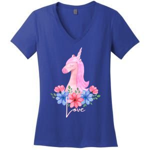 Cute Valentines Day Unicorn Tee Says Love Gift Women's V-Neck T-Shirt