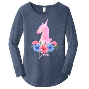 Cute Valentines Day Unicorn Tee Says Love Gift Women's Perfect Tri Tunic Long Sleeve Shirt