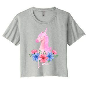 Cute Valentines Day Unicorn Tee Says Love Gift Women's Crop Top Tee