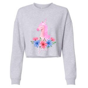 Cute Valentines Day Unicorn Tee Says Love Gift Cropped Pullover Crew