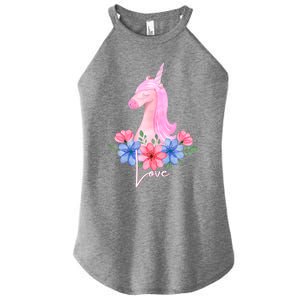 Cute Valentines Day Unicorn Tee Says Love Gift Women's Perfect Tri Rocker Tank