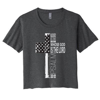 Christian Veteran Distressed American Flag Religious Women's Crop Top Tee