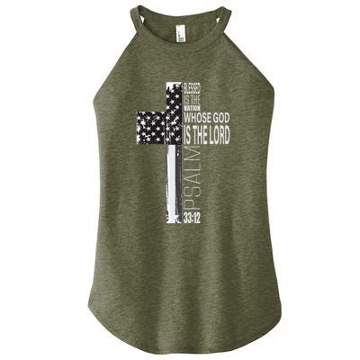 Christian Veteran Distressed American Flag Religious Women's Perfect Tri Rocker Tank