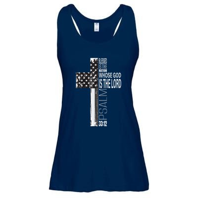 Christian Veteran Distressed American Flag Religious Ladies Essential Flowy Tank