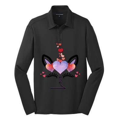 Cute Valentines Day Unicorn Tee Says Love Cute Gift Silk Touch Performance Long Sleeve Polo