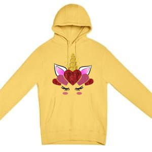 Cute Valentine's Day Funny Gift For Her Friend Unicorn Hearts Gift Premium Pullover Hoodie