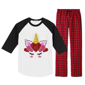 Cute Valentine's Day Funny Gift For Her Friend Unicorn Hearts Gift Raglan Sleeve Pajama Set