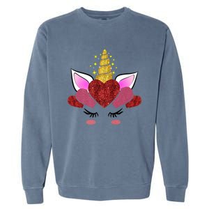 Cute Valentine's Day Funny Gift For Her Friend Unicorn Hearts Gift Garment-Dyed Sweatshirt