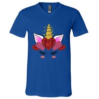 Cute Valentine's Day Funny Gift For Her Friend Unicorn Hearts Gift V-Neck T-Shirt