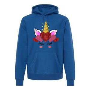 Cute Valentine's Day Funny Gift For Her Friend Unicorn Hearts Gift Premium Hoodie