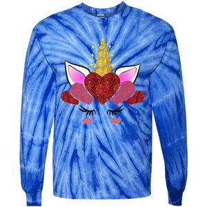 Cute Valentine's Day Funny Gift For Her Friend Unicorn Hearts Gift Tie-Dye Long Sleeve Shirt