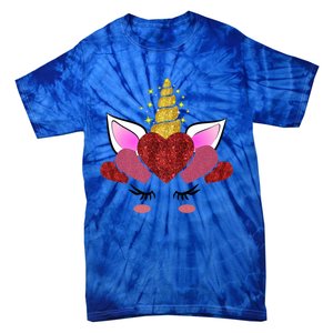 Cute Valentine's Day Funny Gift For Her Friend Unicorn Hearts Gift Tie-Dye T-Shirt