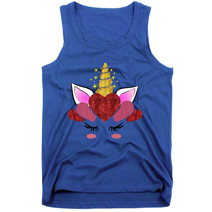 Cute Valentine's Day Funny Gift For Her Friend Unicorn Hearts Gift Tank Top