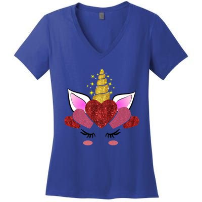 Cute Valentine's Day Funny Gift For Her Friend Unicorn Hearts Gift Women's V-Neck T-Shirt