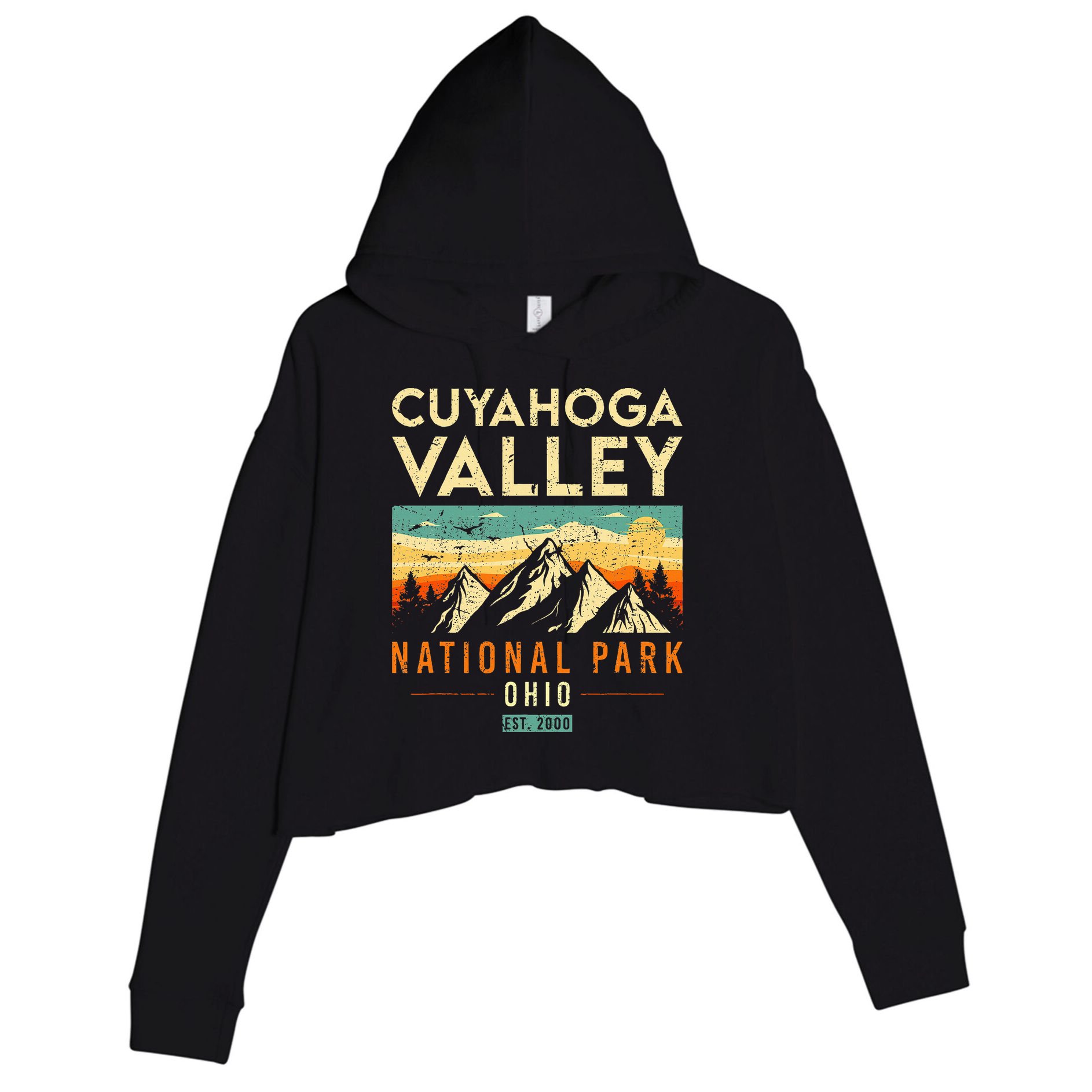 Cuyahoga Valley Est. 2000 Vintage Retro Ohio National Park Crop Fleece Hoodie