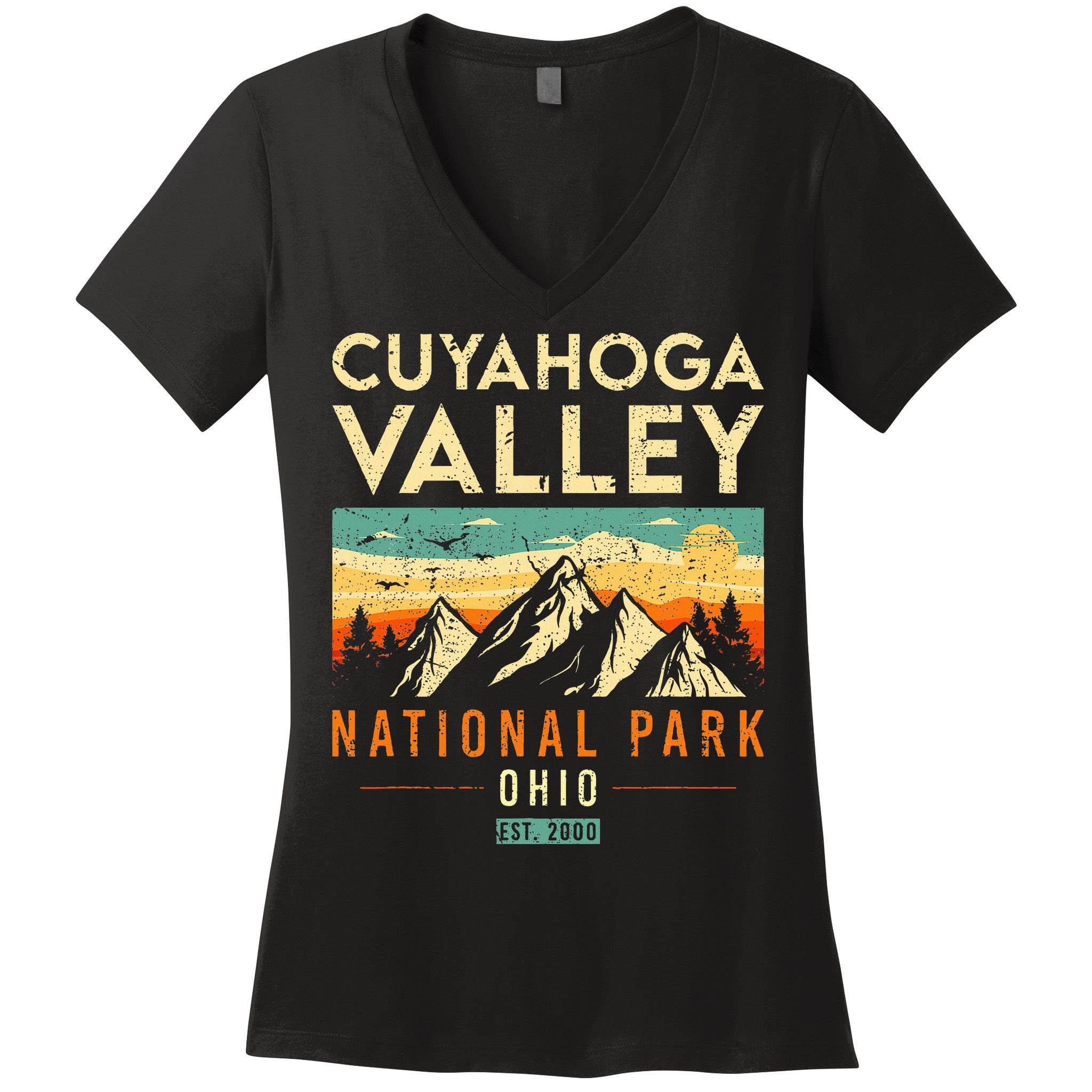 Cuyahoga Valley Est. 2000 Vintage Retro Ohio National Park Women's V-Neck T-Shirt