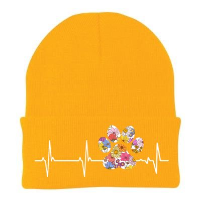 Cute Veterinarian Flower Paw Print Heartbeat Ekg Vet Tech Cool Gift Knit Cap Winter Beanie