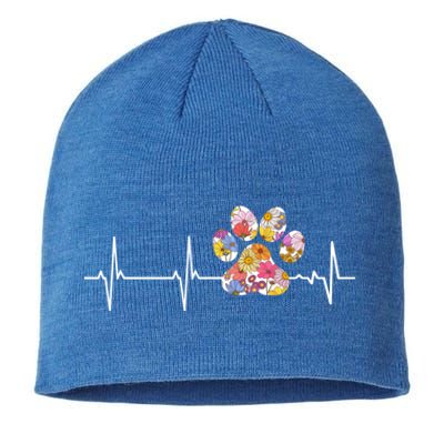 Cute Veterinarian Flower Paw Print Heartbeat Ekg Vet Tech Cool Gift Sustainable Beanie