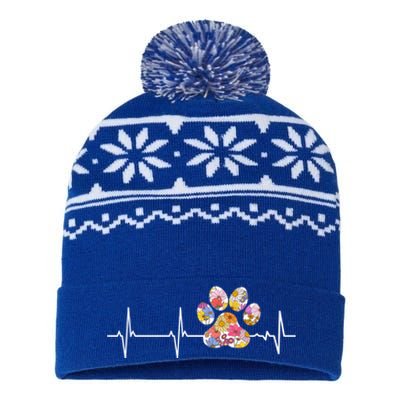 Cute Veterinarian Flower Paw Print Heartbeat Ekg Vet Tech Cool Gift USA-Made Snowflake Beanie