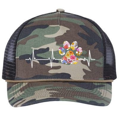 Cute Veterinarian Flower Paw Print Heartbeat Ekg Vet Tech Cool Gift Retro Rope Trucker Hat Cap