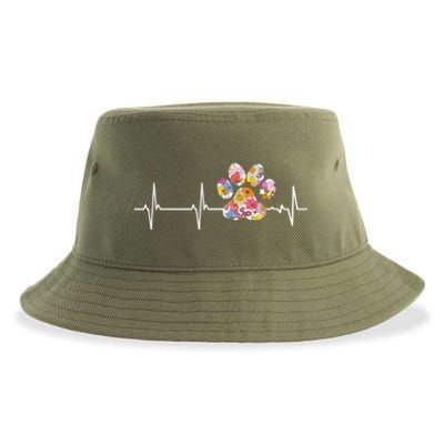 Cute Veterinarian Flower Paw Print Heartbeat Ekg Vet Tech Cool Gift Sustainable Bucket Hat