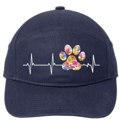 Cute Veterinarian Flower Paw Print Heartbeat Ekg Vet Tech Cool Gift 7-Panel Snapback Hat