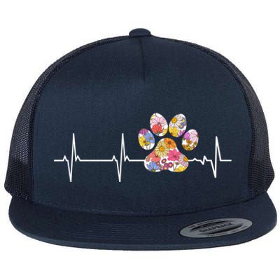 Cute Veterinarian Flower Paw Print Heartbeat Ekg Vet Tech Cool Gift Flat Bill Trucker Hat