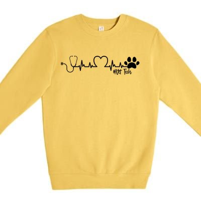 Cute Veterinarian Funny Gift Rainbow Paw Print Heartbeat Vet Tech Gift Premium Crewneck Sweatshirt