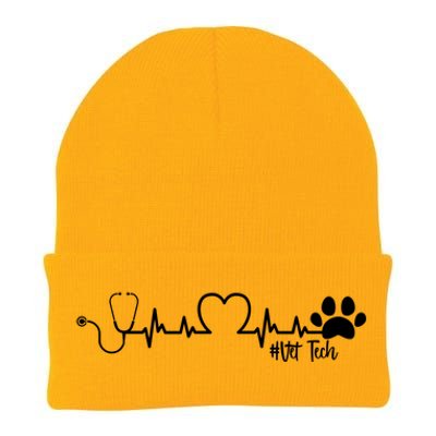 Cute Veterinarian Funny Gift Rainbow Paw Print Heartbeat Vet Tech Gift Knit Cap Winter Beanie