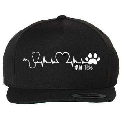 Cute Veterinarian Funny Gift Rainbow Paw Print Heartbeat Vet Tech Gift Wool Snapback Cap