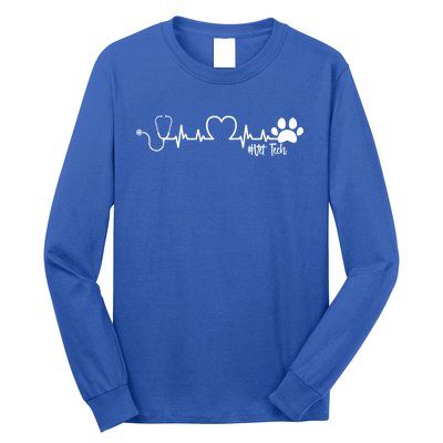 Cute Veterinarian Funny Gift Rainbow Paw Print Heartbeat Vet Tech Gift Long Sleeve Shirt