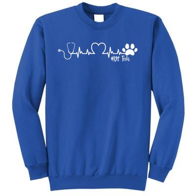 Cute Veterinarian Funny Gift Rainbow Paw Print Heartbeat Vet Tech Gift Sweatshirt