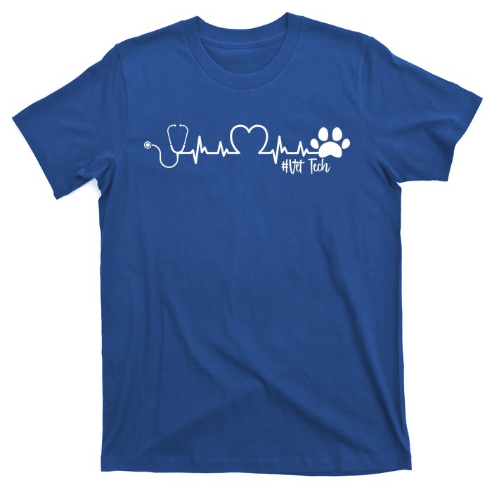 Cute Veterinarian Funny Gift Rainbow Paw Print Heartbeat Vet Tech Gift T-Shirt