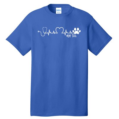 Cute Veterinarian Funny Gift Rainbow Paw Print Heartbeat Vet Tech Gift Tall T-Shirt