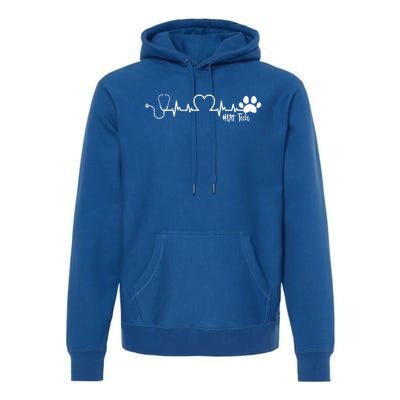 Cute Veterinarian Funny Gift Rainbow Paw Print Heartbeat Vet Tech Gift Premium Hoodie