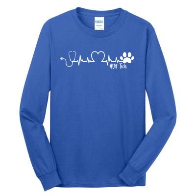 Cute Veterinarian Funny Gift Rainbow Paw Print Heartbeat Vet Tech Gift Tall Long Sleeve T-Shirt