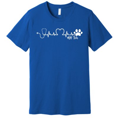 Cute Veterinarian Funny Gift Rainbow Paw Print Heartbeat Vet Tech Gift Premium T-Shirt