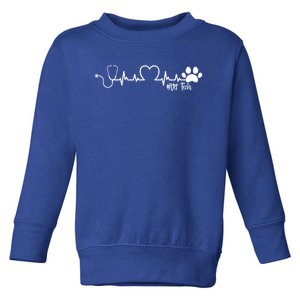 Cute Veterinarian Funny Gift Rainbow Paw Print Heartbeat Vet Tech Gift Toddler Sweatshirt