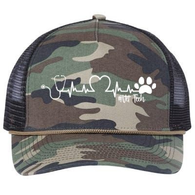 Cute Veterinarian Funny Gift Rainbow Paw Print Heartbeat Vet Tech Gift Retro Rope Trucker Hat Cap