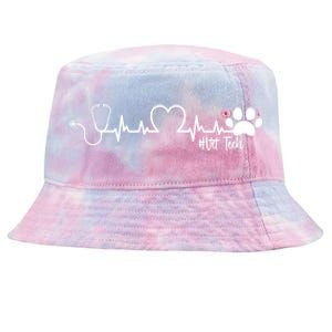 Cute Veterinarian Funny Gift Rainbow Paw Print Heartbeat Vet Tech Gift Tie-Dyed Bucket Hat