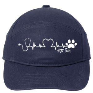 Cute Veterinarian Funny Gift Rainbow Paw Print Heartbeat Vet Tech Gift 7-Panel Snapback Hat