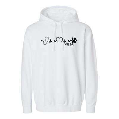 Cute Veterinarian Funny Gift Rainbow Paw Print Heartbeat Vet Tech Gift Garment-Dyed Fleece Hoodie