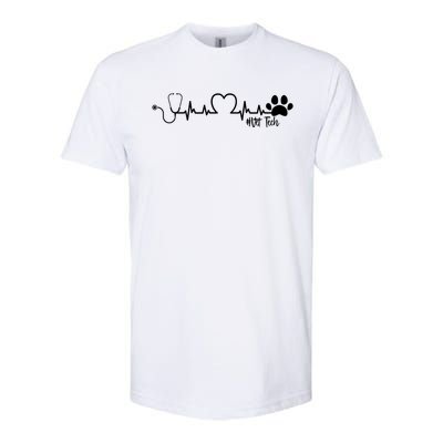 Cute Veterinarian Funny Gift Rainbow Paw Print Heartbeat Vet Tech Gift Softstyle CVC T-Shirt