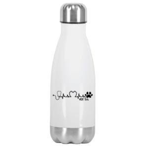 Cute Veterinarian Funny Gift Rainbow Paw Print Heartbeat Vet Tech Gift Stainless Steel Insulated Water Bottle